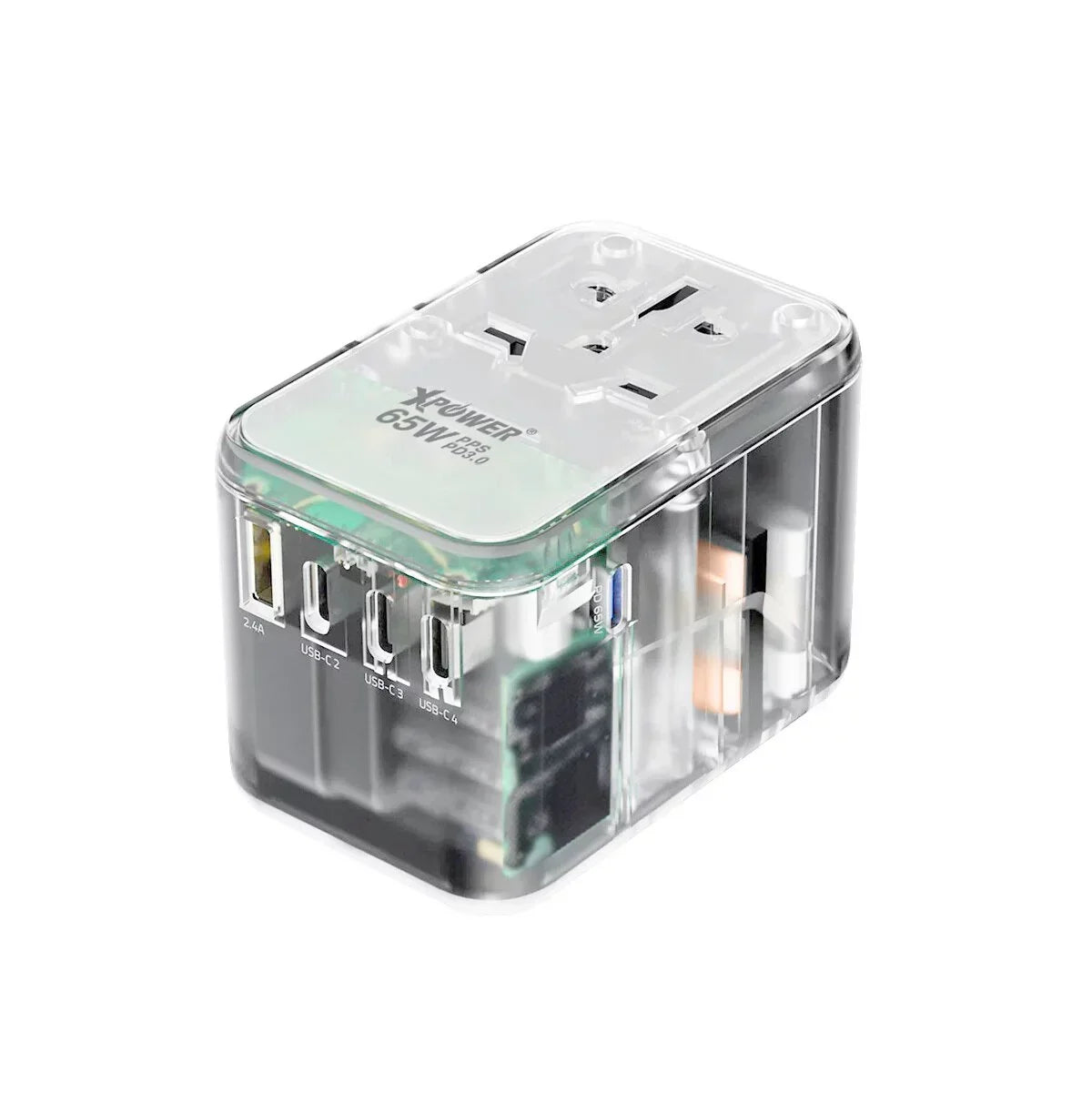 XPower TA65C 65W 5 Ports Gan PD Travel Adaptor - Transparent XPower TA65C 65W 5 Ports Gan PD Travel Adaptor - Transparent